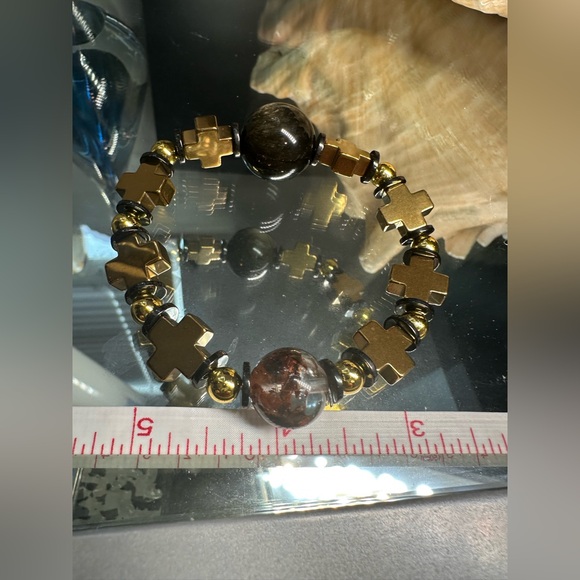 HEMATITE + GOLD OBSIDIAN + PHANTOM NATURAL STONES  BRACELET size 7” - Picture 12 of 15